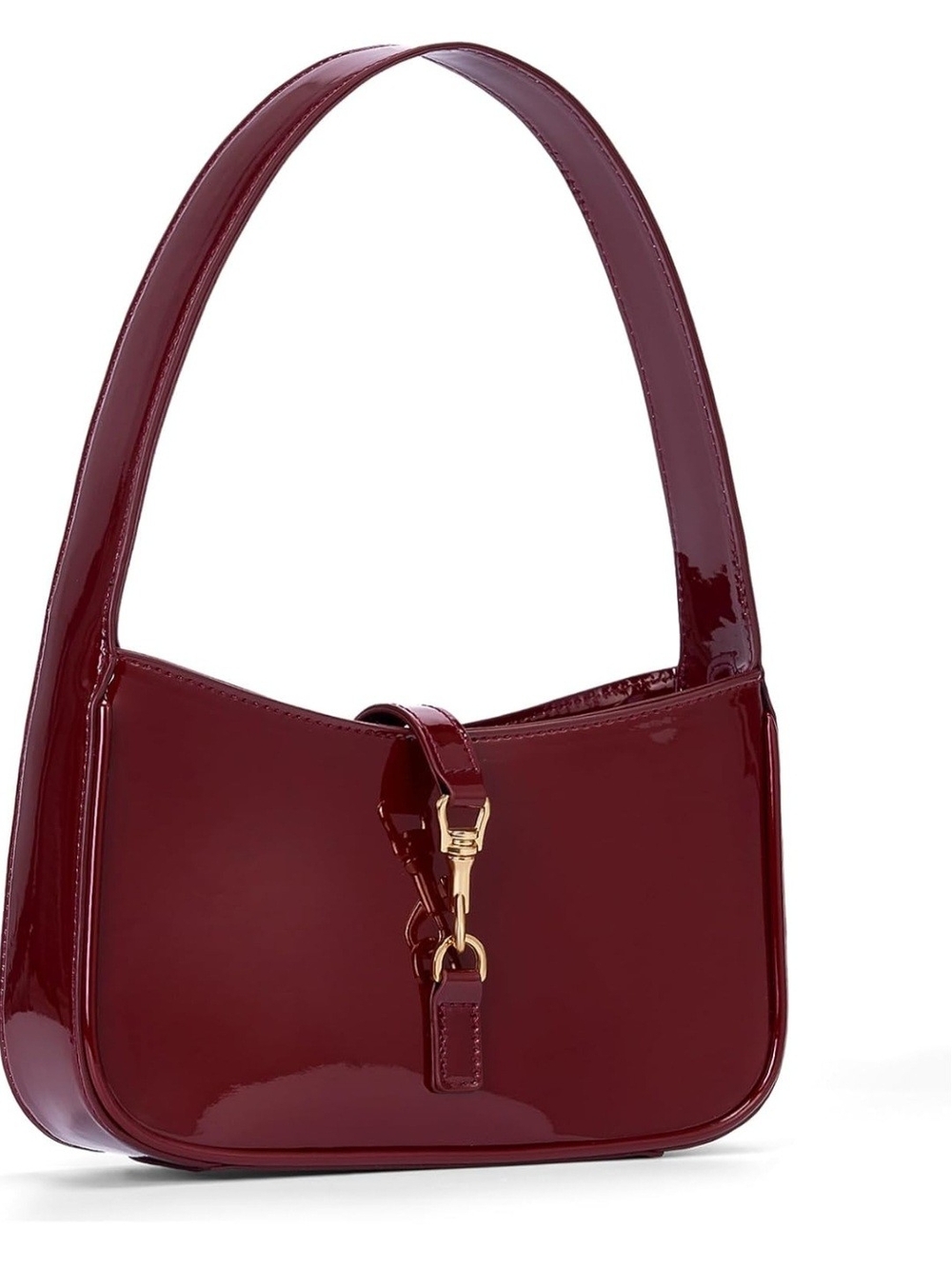 JQWSVE Deep Burgandy Faux Patten Leather Shoulder Bag